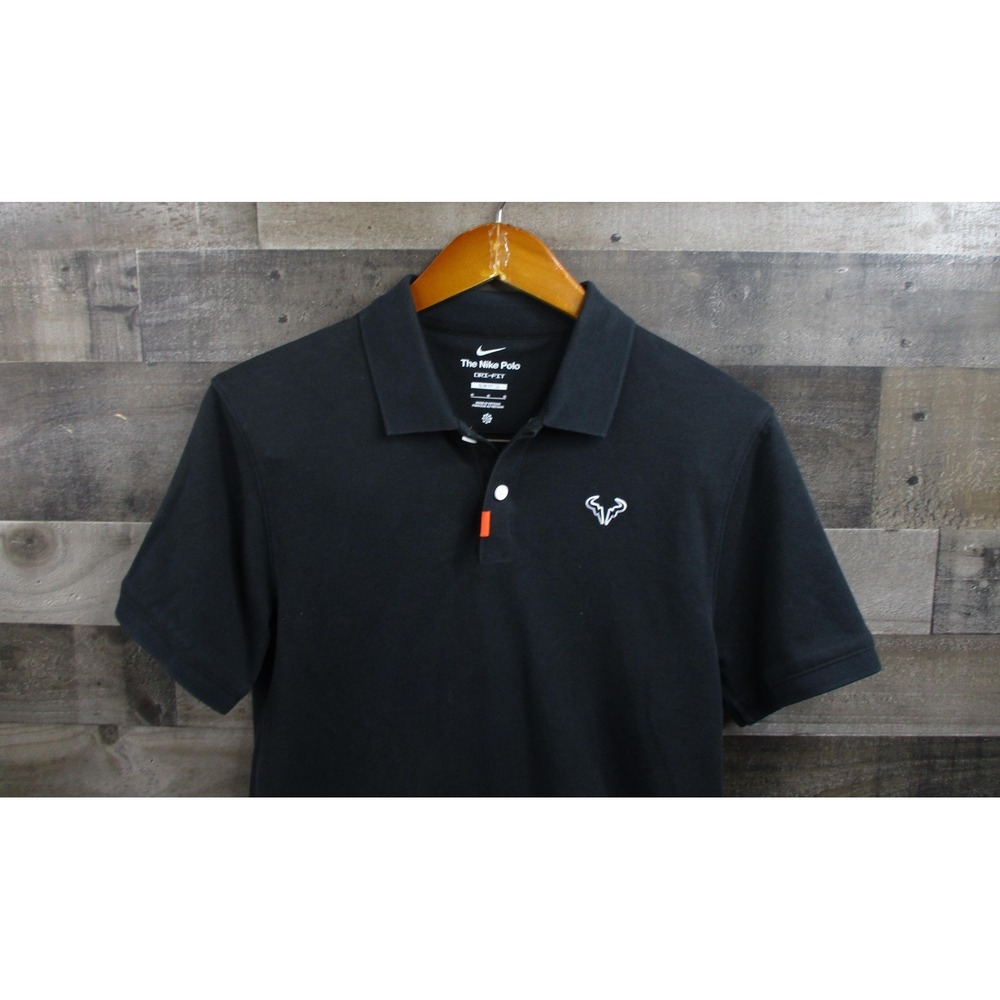 Nike Polo Shirt Mens Medium Black Dri-FIT Rafa Nadal Bull Tennis Slim Fit